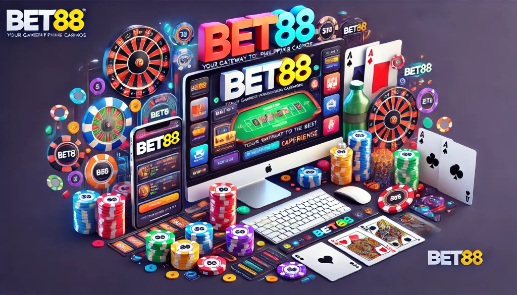 Bet88: Your Gateway to the Best Philippines Casinos Experience cover image with a modern design featuring online betting elements.