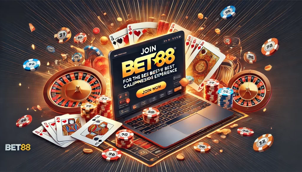 Join Bet88 for the Best Philippines Casinos Experience cover image with inviting design showcasing casino chips, playing cards, and a roulette wheel.